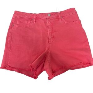 RFM Los Angeles Essential High Waist Raw Hem Denim Shorts Sugar Coral Sz XL NWT